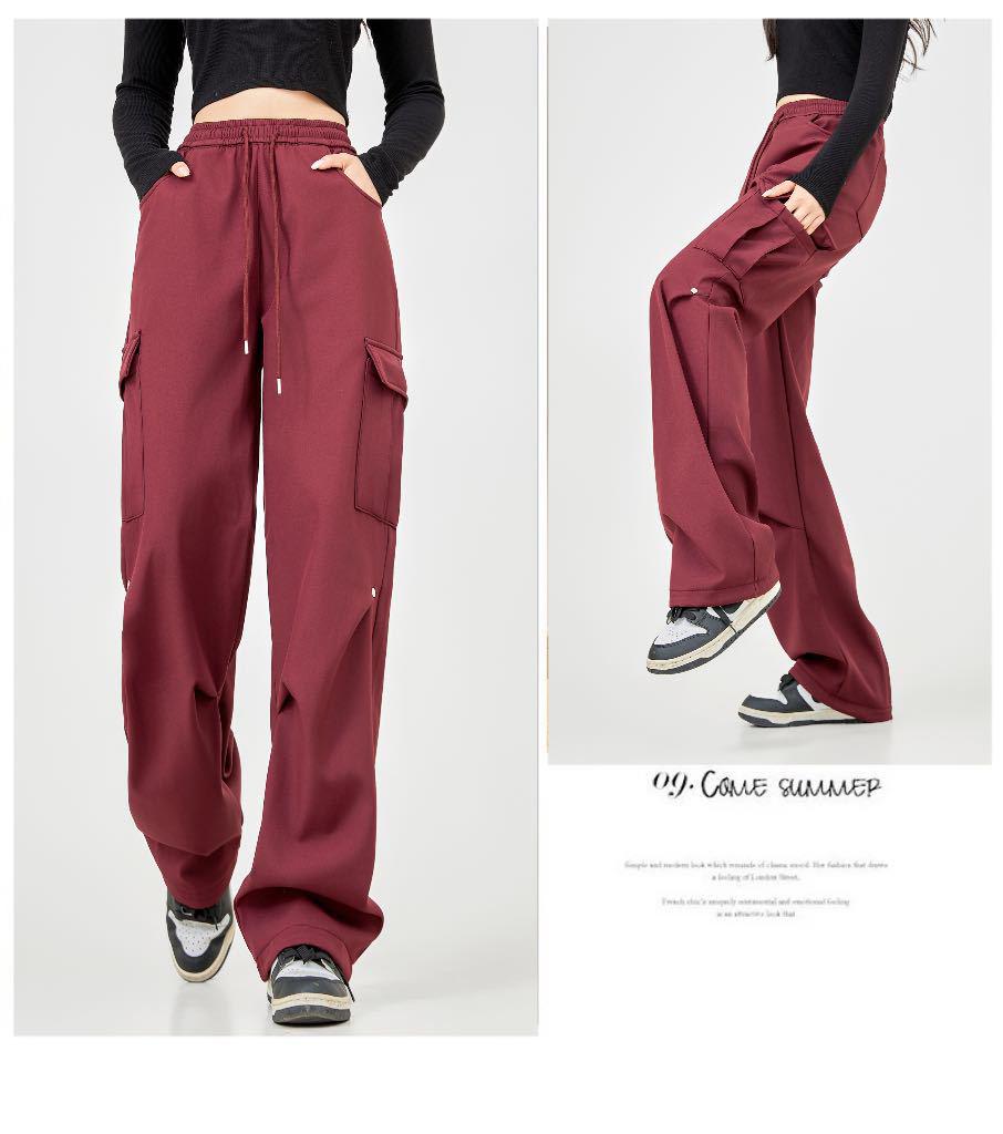 Damen Hochwertige Lässige Cargohose: Herbst/Winter-Stil, mit Plüschfutter, lockere Passform, gerades Bein, mehrere Taschen, Kordelzug, Polyester.