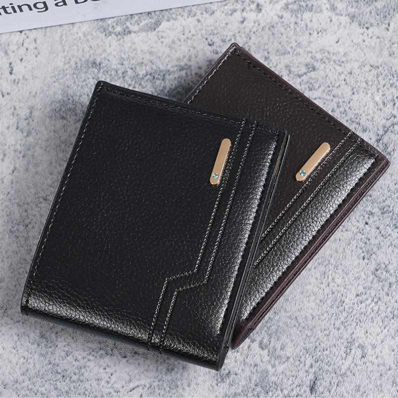 Men's Minimalist Short Wallet  Fashion Soft Leather Business Wallet Credit ID Card Walletfoldable Multi Slot Large Capacity Purs