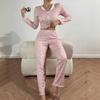 Pajama Set for Women Cherry Print Long Sleeve Crop Top And Long Pants Loungewear Casual 2 Piece Pjs Sleepwear Set