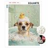 Handmade Framed Pearl Painting Set with Cute Dog Bathing with Rubber Duck Design 5D Shiny Bead Art Canvas Creative Craft for Room Decor