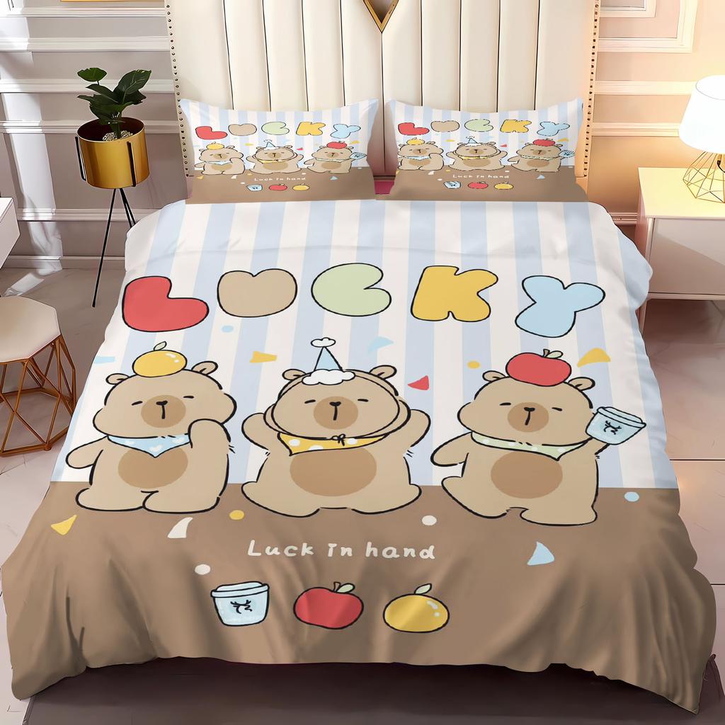 CapybaraAnime Home Bedroom Comforte Nordic polyester material suitable for children and adults 3-piece set