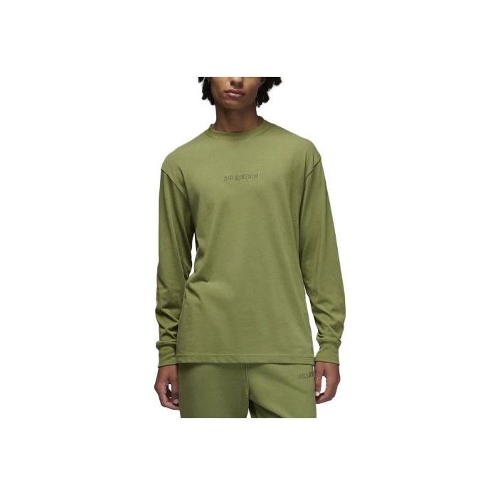 

Jordan Wordmark Embroidered Ribbed Crewneck Long Sleeve Sport T-shirt Men Tops Light-Olive FJ0702-340 L