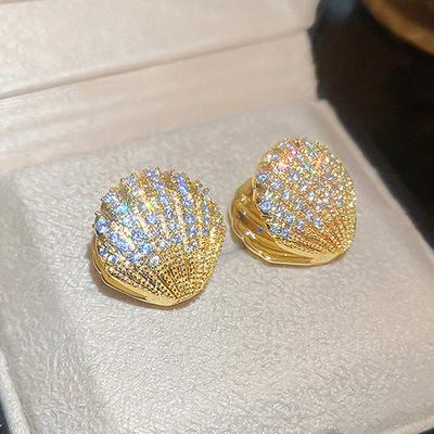 Huitan Bling Bling Schelpvormige Oorbellen voor Vrouwen Oorpiercing Nieuwe Meisjes Oorbellen Bruiloft Feest Prachtig Cadeau Trendy Sieraden