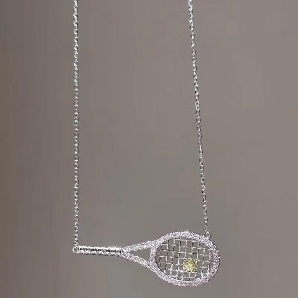 Exquisite Tennis Racket Necklace Zirconia Metal Sweater Chain Pendant Necklace  Jewelry Gifts