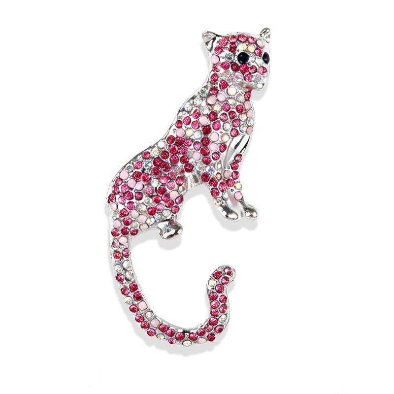 Vintage Rhinestone Animal Cheetah Brooches For Women Clothing Coat Jewelry Accessories Gifts