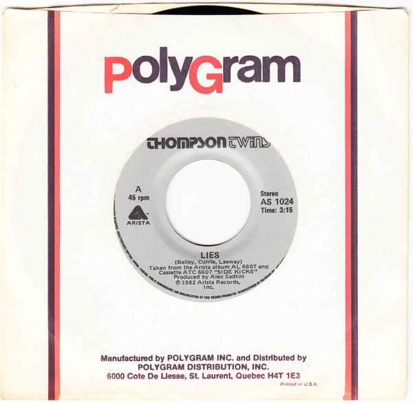 

7inch Record THOMPSON TWINS - Lies AS1024 Arista 1982 Canada Dance & Electronica Used