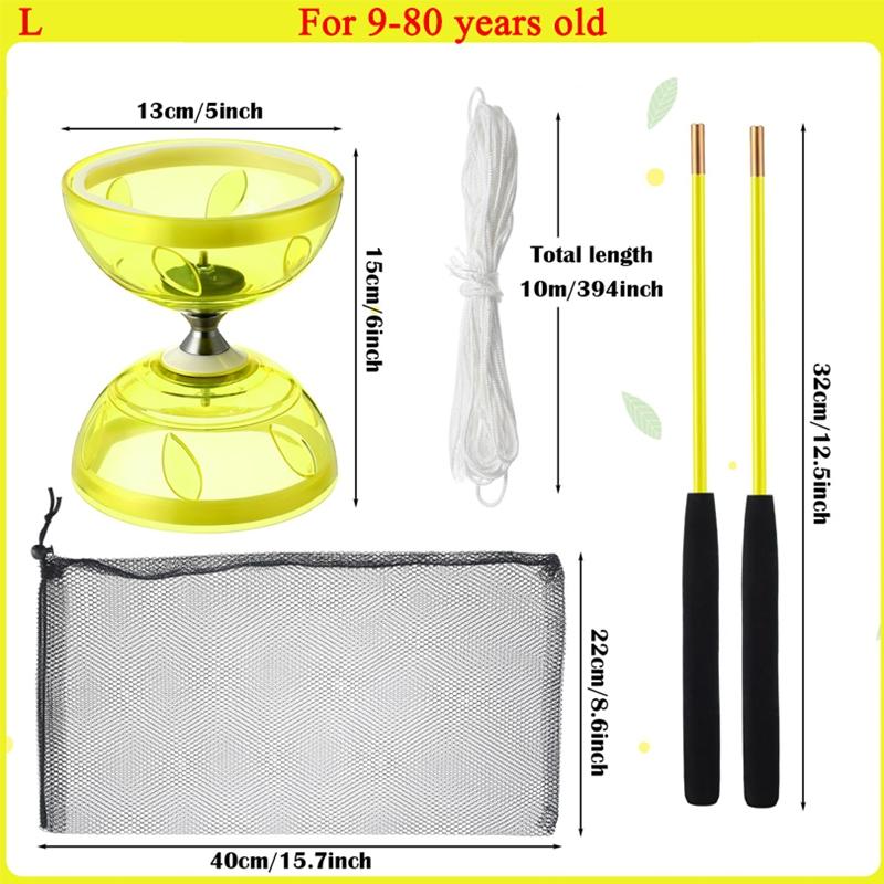 Chinese Diabolo with Triple Bearings, 3-Bearing Diabolo Green Chinese Yo-Yo Professional Circus Spinning Toy with Hand Sticks