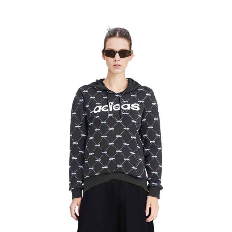 Adidas Neo Logo Printed American Style Casual Hoodie Women Hoodies Black EI6255