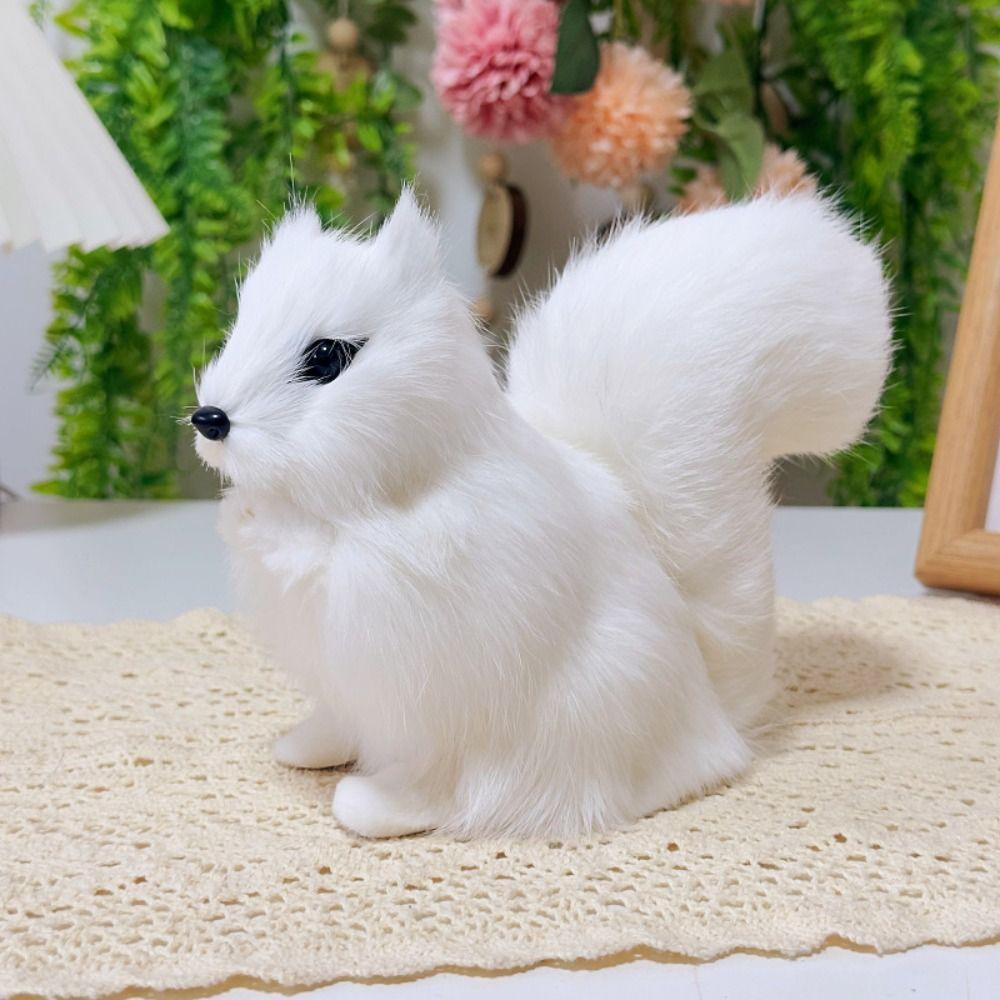 Premium Artificial Simulation Fur Squirrel Figurines Lifelike Faux Fur Animal Figurines Lovely Cute Plush Toy Desktop