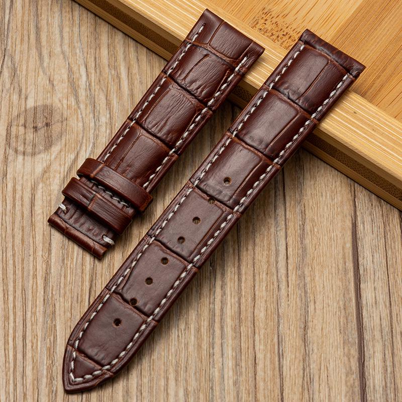 Bamboo Pattern Genuine Leather Watch Strap with Soft Cowhide and Butterfly Buckle for Men and Women