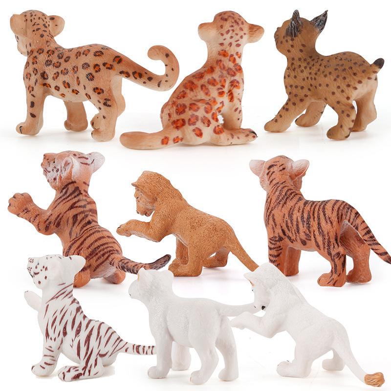 Hand-Painted Wild Animal Figures: Lion, Tiger Cub, Lynx, Leopard