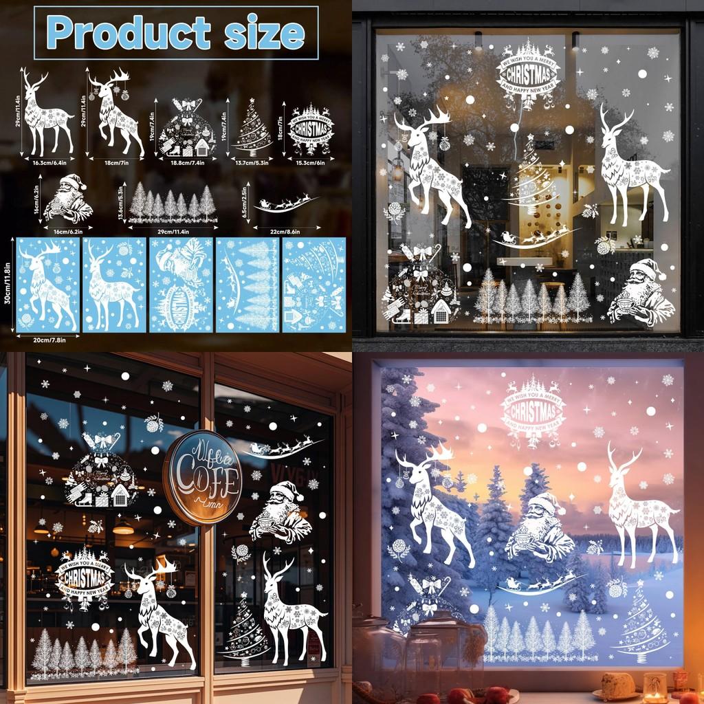 Window Christmas Festive Sticker Pvc Reindeer And Snowflakes Holiday Decor