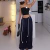 Akiyo Studio Western Style Gyaru Retro Wide Leg Contrast Color Ribbon Jeans Slimming Trousers Foot Covering Lace