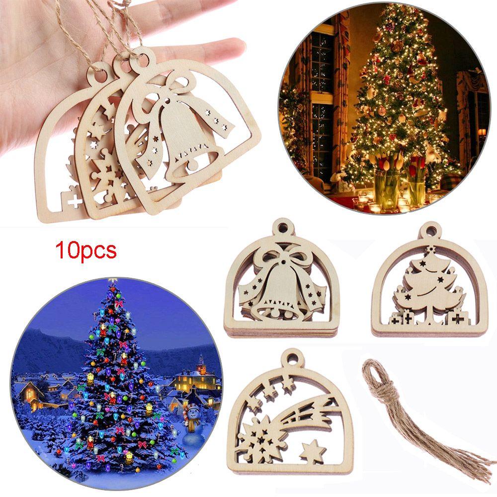 

10pcs/set Party Supplies Pendant Bell Xmas Hanging Star Christmas Tree Decoration Wooden Ornaments