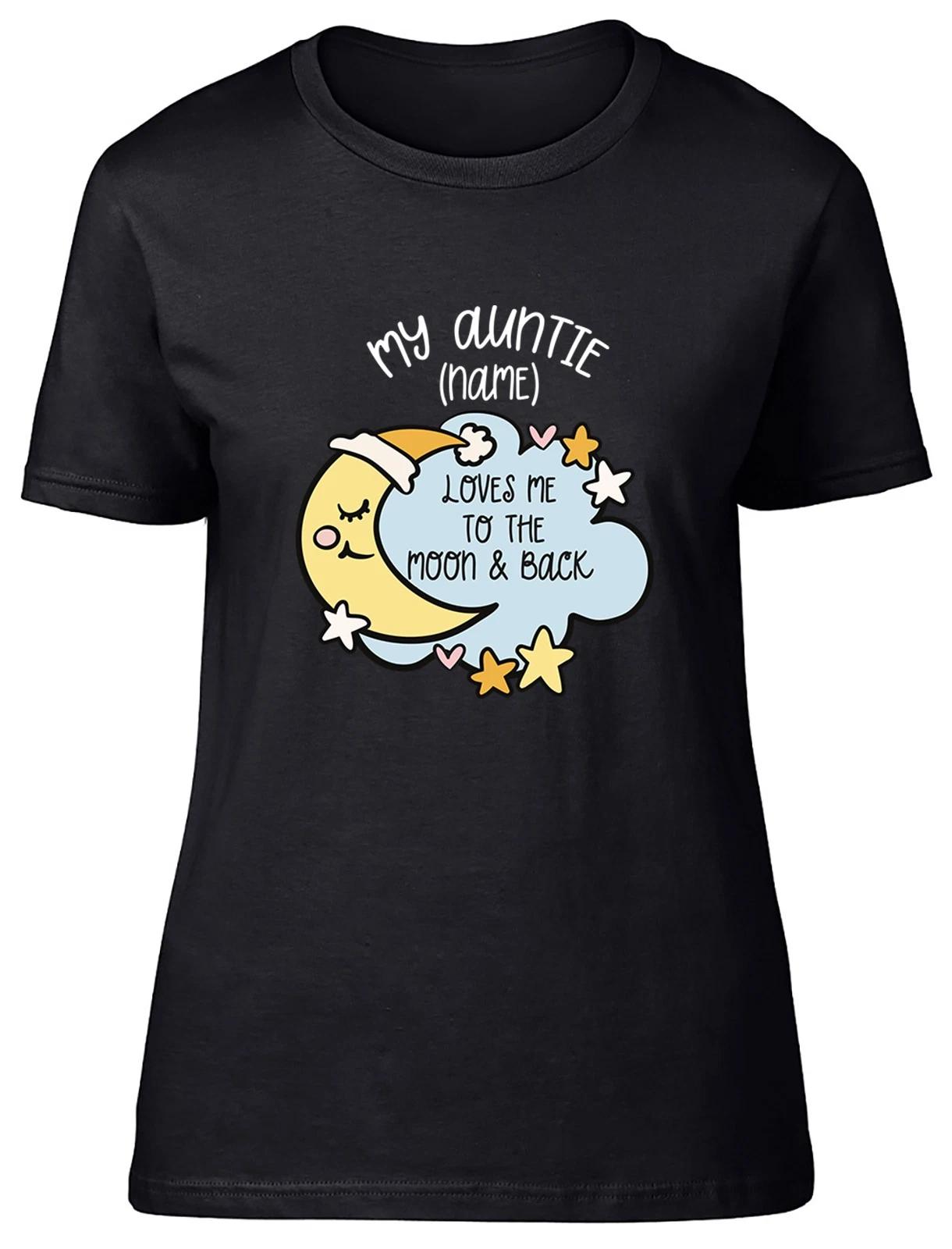 Personalised My Auntie Loves me to the Moon Blue Womens T-Shirt Ladies Gift Tee XL