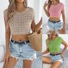 Women's Fashion Casual -Color Round Neck Navel Knit Vacation Top