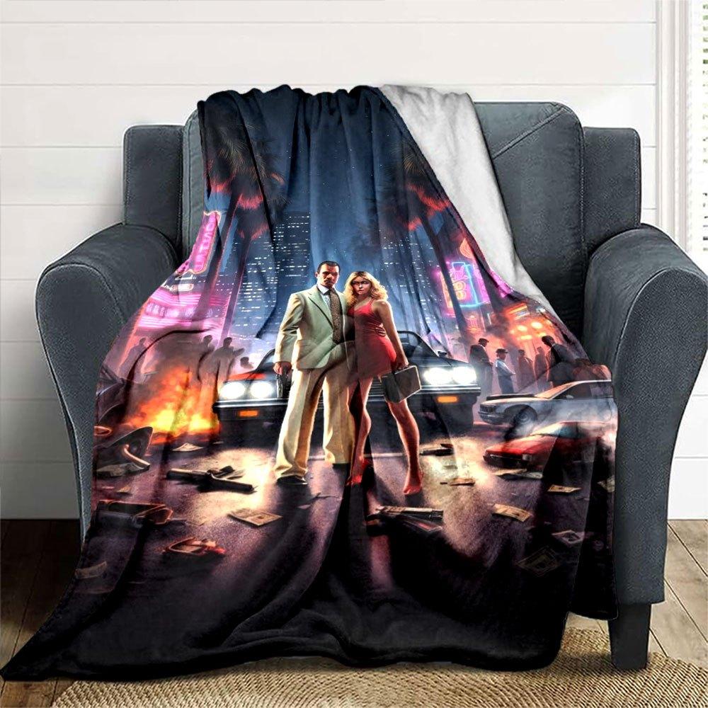1pc Grand Theft Auto Soft Flannel Blanket with Designer Print A cozy blanket for all seasons, perfect for the couch, bed, office