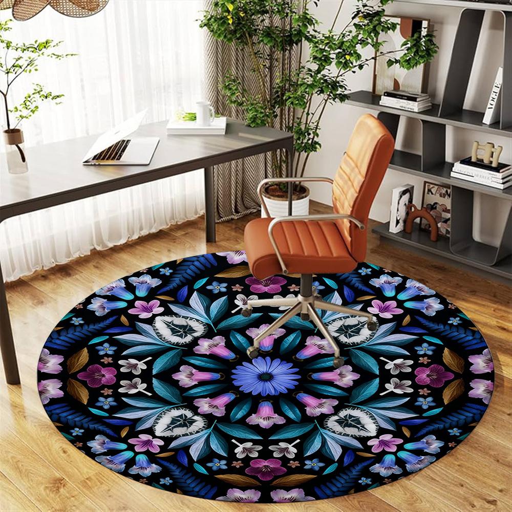 1pc Floral Kaleidoscope Round Chair mat office Area Rug - Non-Slip, Floor Mat for Office, Bedroom, Ideal home decor gift p0105097