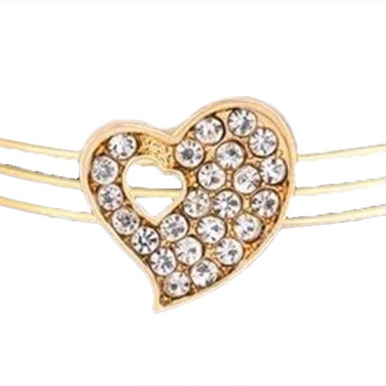 4 Pcs/Set Women Jewelry Heart Shape Rhinestone Inlay Golden Color Shiny Lady Bracelet Ring Set for Wedding