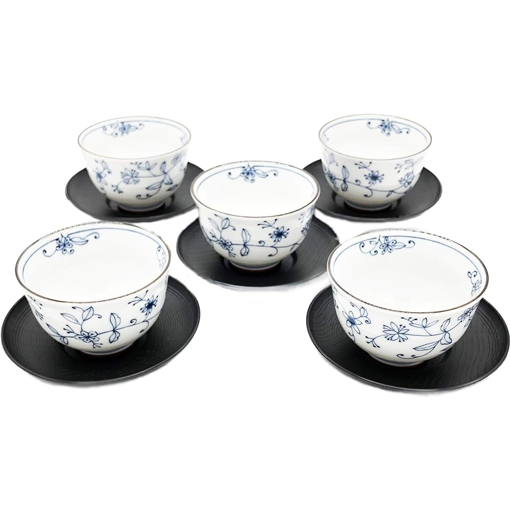 Nihon Tosai Line Aoi Tea Cup Set with Saucer Traditional Japanese Design