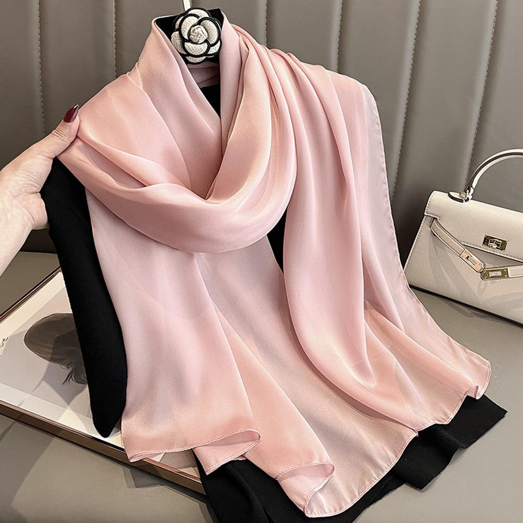 90*180Cm Fashion Luxury Solid Color Silk Scarf Women Soft Smooth Scarves Head Wrap Hijab Outdoors Muffler Long Shawl Beach Towel