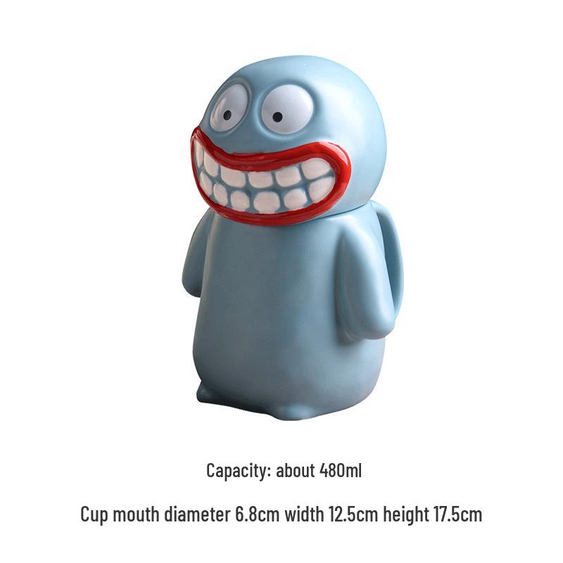 Quirky Handmade Big Mouth Monster Mug - Cute Ceramic Cup for Students, Birthday Gift, or Back to School Souvenir 480ML