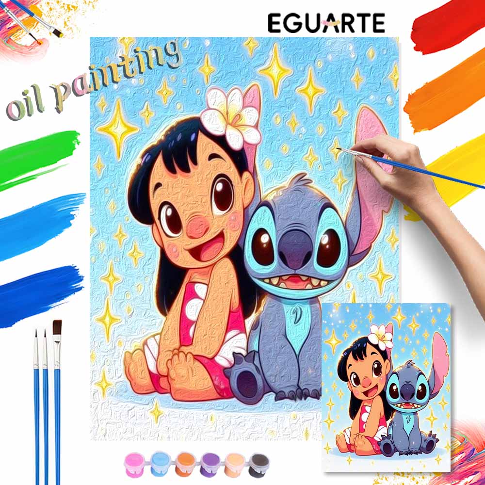 Disney Lilo and Stitch Oil Paint Art Painting Kit Home Wall Decor Handmade Gift Sparkle Cute Cartoon Character Craft DIY Artworks Set