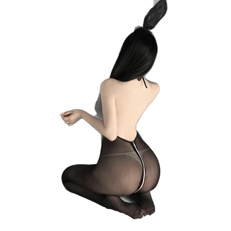 Sex underwear black silk sexy temptation hot pure desire can tear small chest show large size one-piece sling zipper all-inclusive women