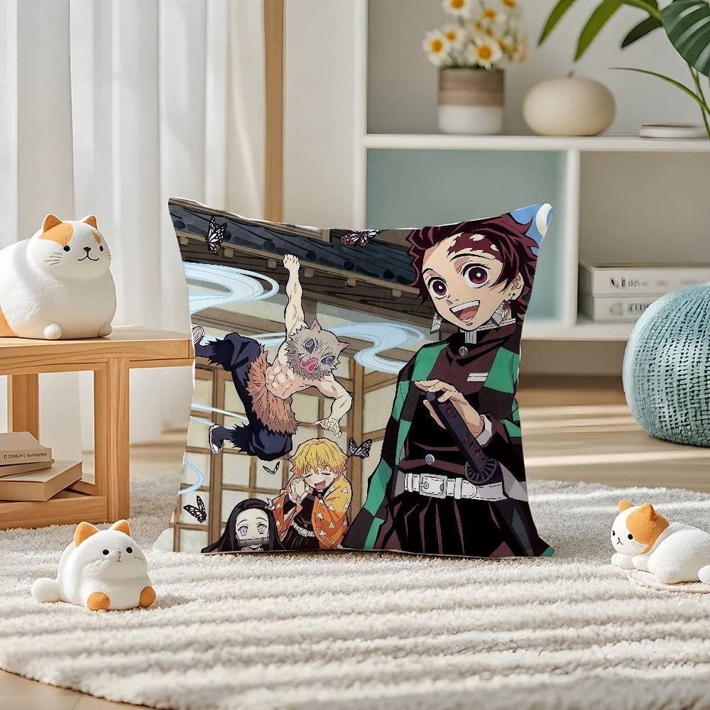 Demon Slayer Kamado Tanjiro Anime Plush Pillow Cover Soft Short Plush Cushion Cover For Sofa Bedroom Home Decor Gift Decoration