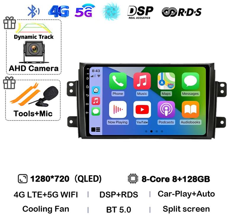 Android 14 Carplay Car Radio Navigation For Suzuki SX4 2006-2014 Fiat Sedici 2005-2014 Multimedia Video Player Audio 2din Stereo