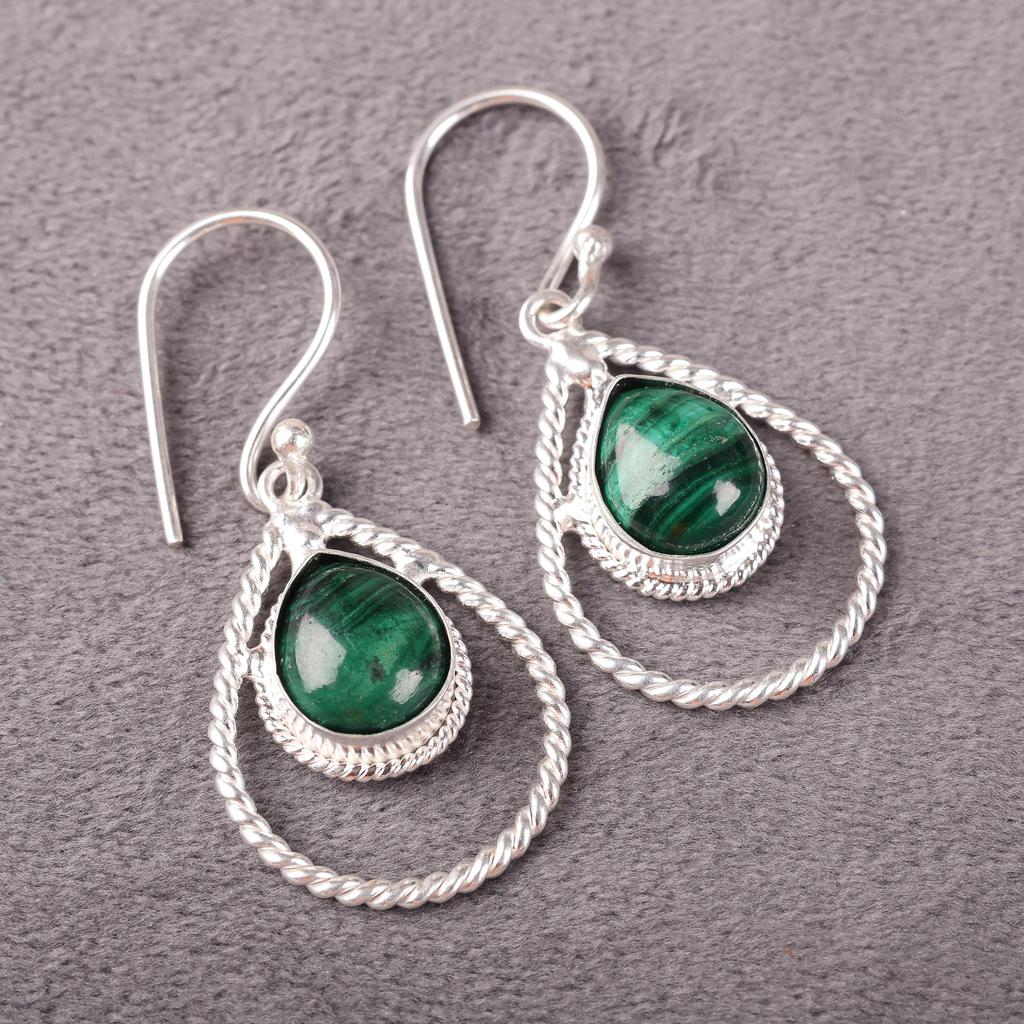 Malachite Earrings, 925 Solid Sterling Silver Jewelry, Handmade Silver Earrings Jewelry, For Wedding Gift