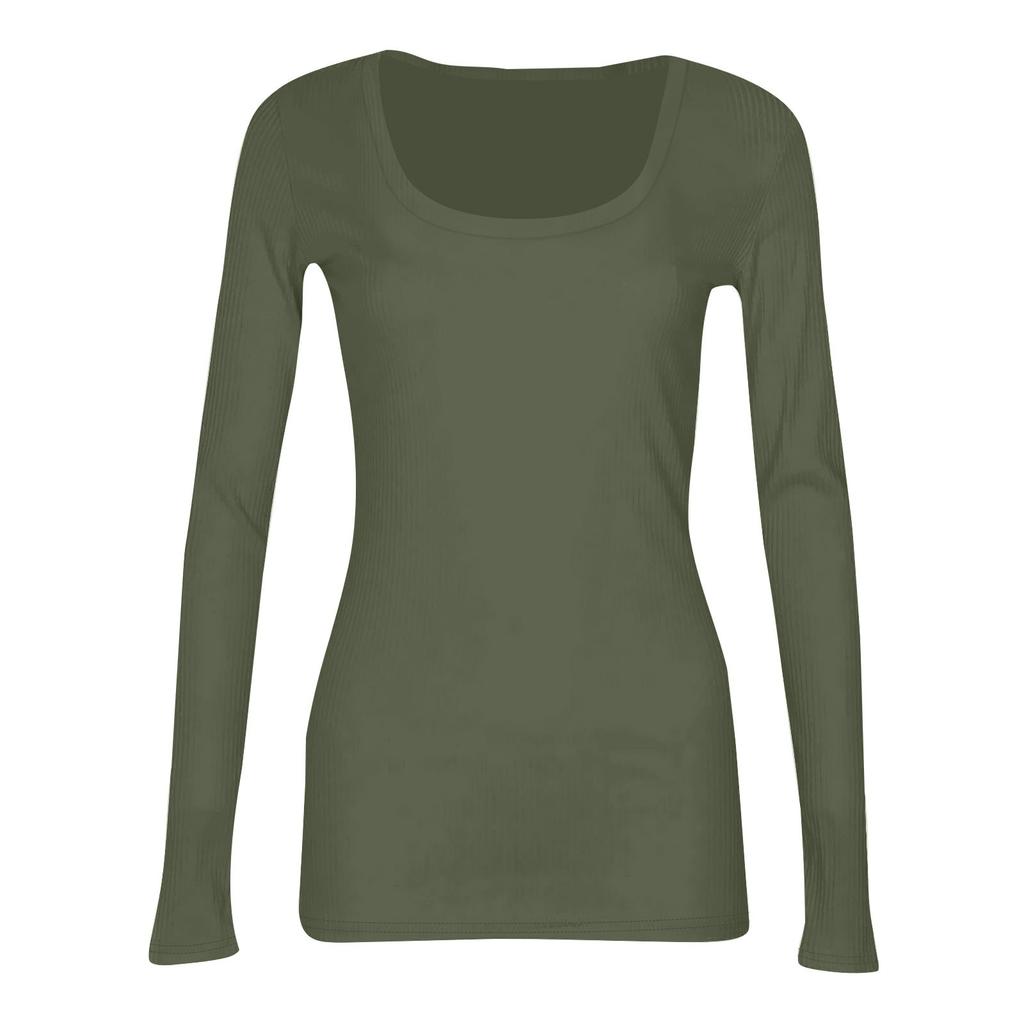 Women's And Winter Slim Bottom T-shirt Fashion Casual Color Square Neck Pullover Long Sleeve Top