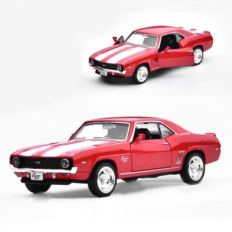 1/36 Scale Chevrolet Camaro SS 1969 Diecast Car Model Toy, Pull Back Toy Vehicle with Sound and Light for Kids Toddler Boys Girls Gift Collection
