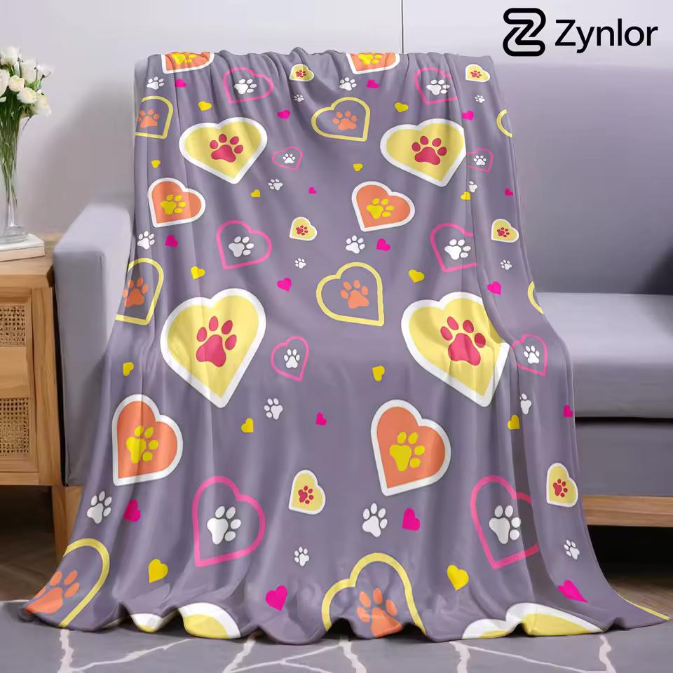 Paw Heart Lightweight Microfiber Soft Christmas Fleece Blanket Warm Cozy Throw for Bed Sofa Office Travel All Season