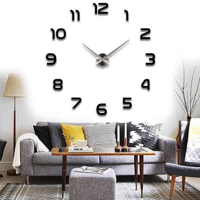 Arabic Numerals Frameless Acrylic Mirror Surface 3D DIY Wall Clock Home Office School Wall Decor Clock Stickers Large Size