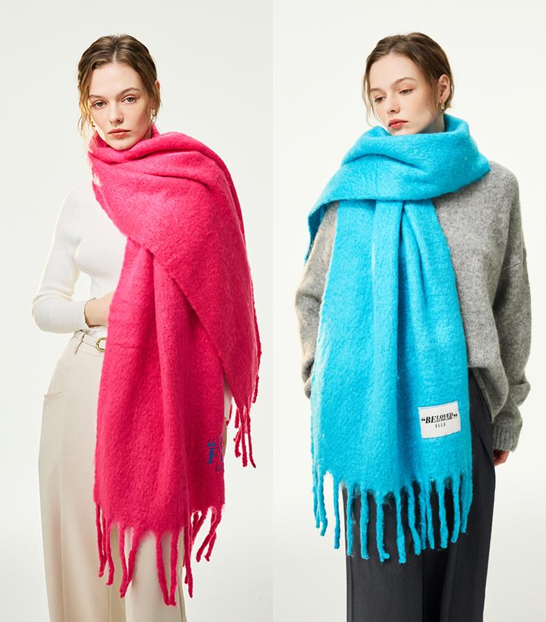 ELLE Women's New Autumn and Winter Premium Thickened and Velvet Large Size Shawl Warm Neck Scarf