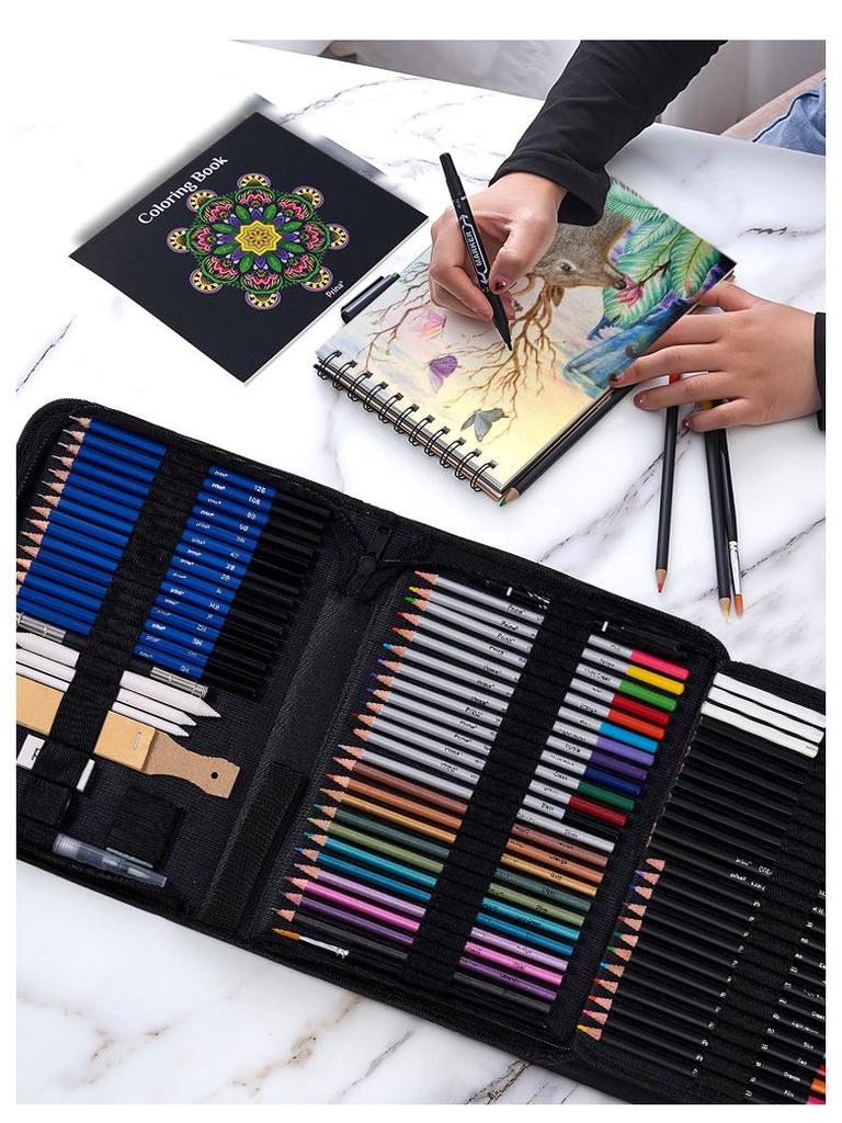 76-Piece Sketching & Drawing Set with Water-Soluble Oil-Based Colored Pencils and Storage Bag