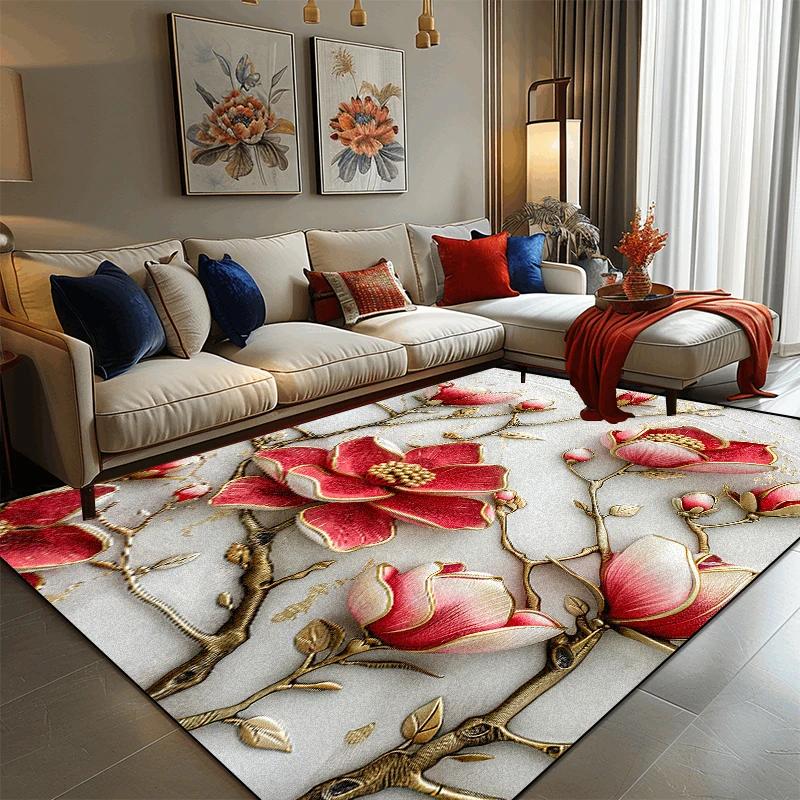 Light Luxury 3D Flower Carpets Living Room Decoration Large Rugs Modern Home Sofa Side Floor Mat Bedroom Bedside Soft Foot Mats