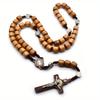 QIGO Wood Column-shaped Rope Braided Prayer Beads Cross Necklace Pendant Saint Benedict for Men Women Religious Jewelry