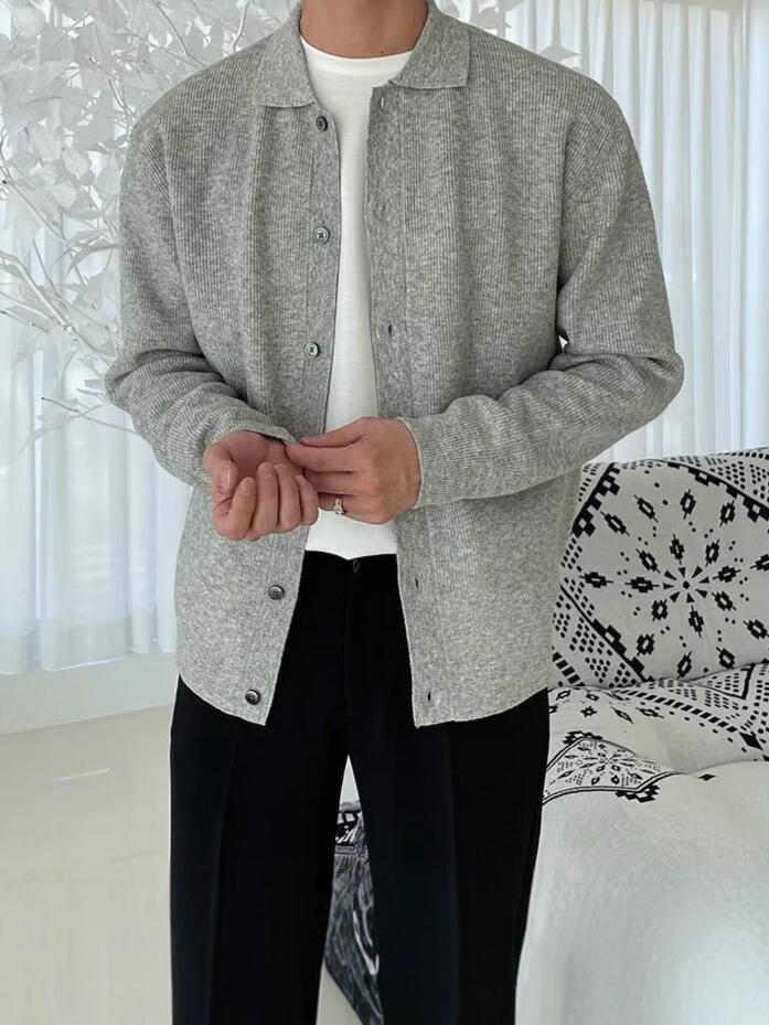 Cardigan polo en maille épaisse pour homme - Pull décontracté ample à revers Automne/Hiver