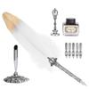 Feather Pen Vintage Writing Drawing Pen Replacement Nib Seal Empty Ink Bottle KitWhite