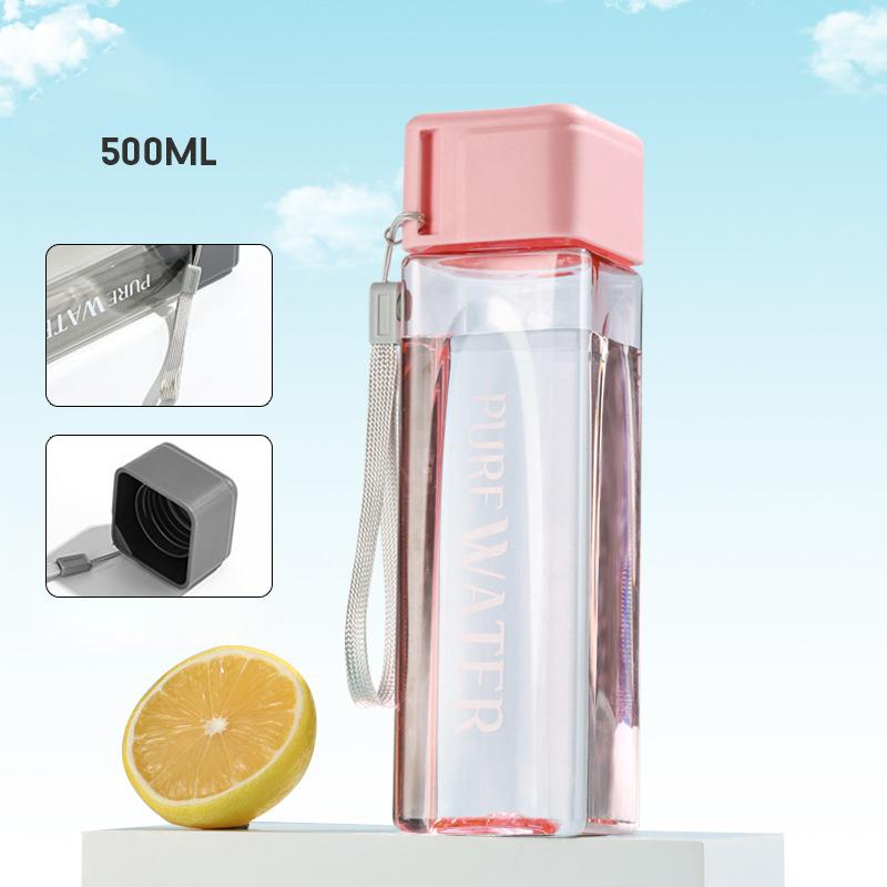 

Simple Square Water Bottle Personalized 500Ml Portable Creative Portable Cup Leak Proof Heat-Resistant Plastic Sport Bottle розовый