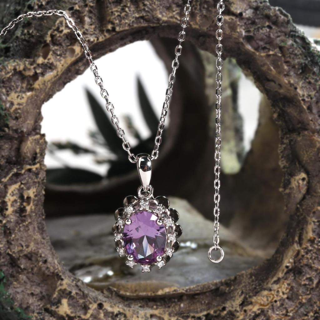 Women's Pendant 925 Sterling Silver Color Change Synthetic Alexander Nano Oval Necklace Fine Jewelry for Daily Wear