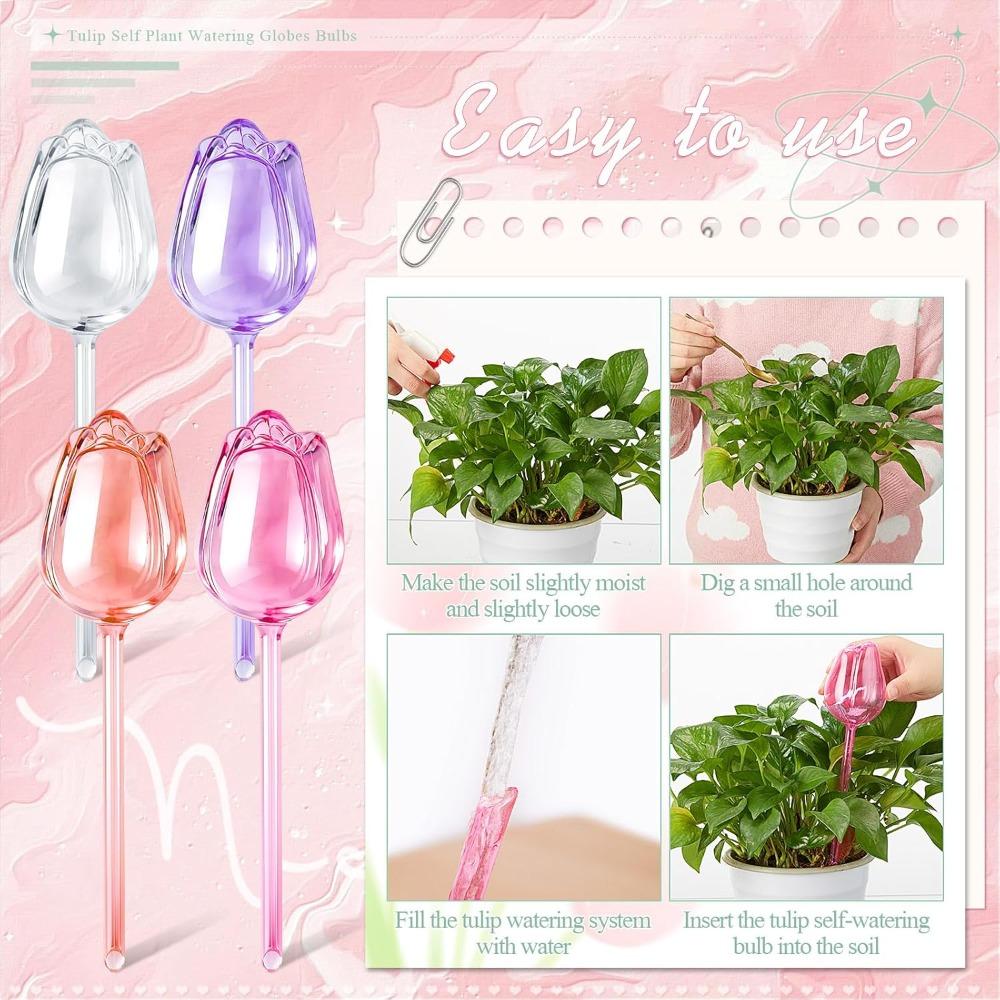 8pcs Self Watering Plastic Globes Tulips Bulbs Automatic Plant Watering Devices Plastic Plant Self Waterer Insert Spikes for Indoor Outdoor Decoration