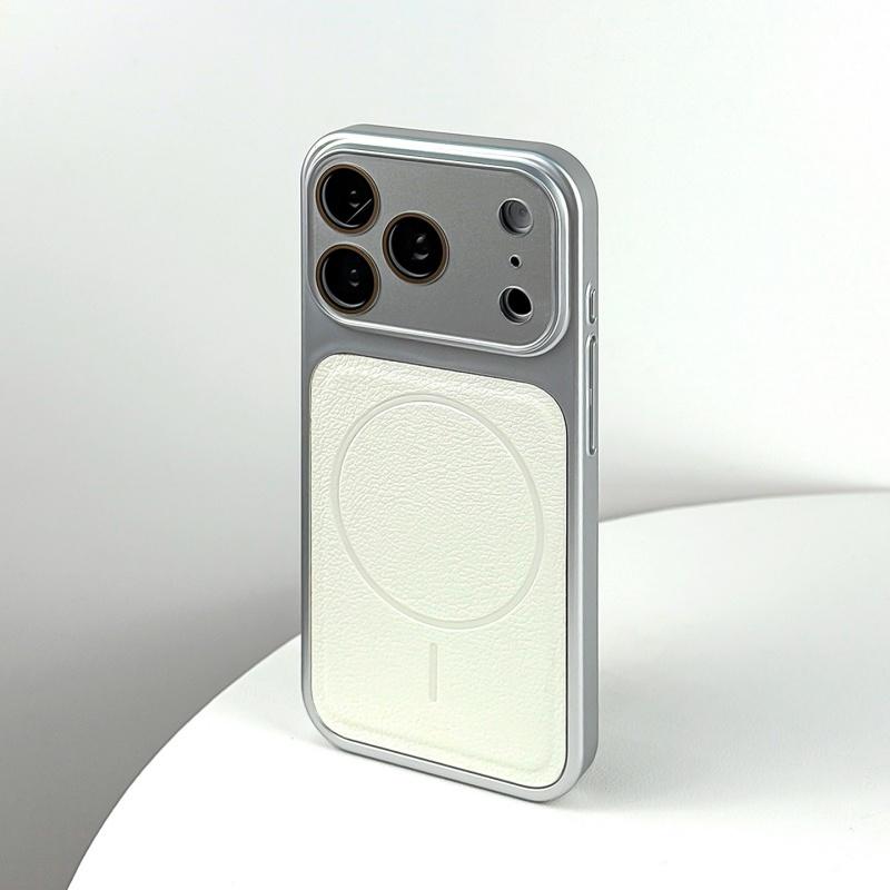 

Large Window Lychee Grain Leather Magnetic Case For iPhone 17 16 15 14 13 12 11 Pro Max For Magsafe Hard Wireless Charging Cover iPhone 15