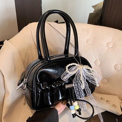 Korean Version of the New Fashion Niche Pleated Sense Portable Boston Bag Women's Casual Temperament Versatile Style Shoulder Messenger Bag