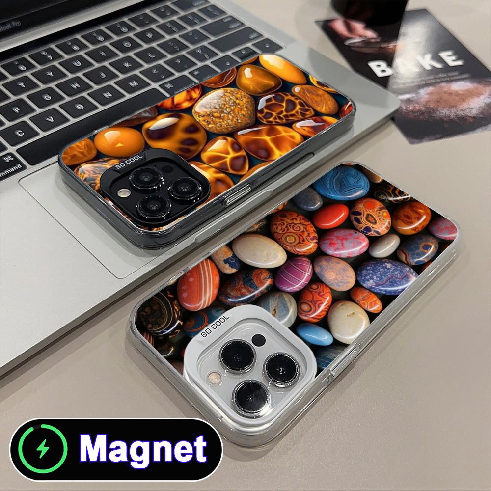 Aesthetic Stones Translucent MagSafe Mobile Phone Case for iPhone 17 16 15 14 13 12 11 Air Pro Max Plus Colorful Cover