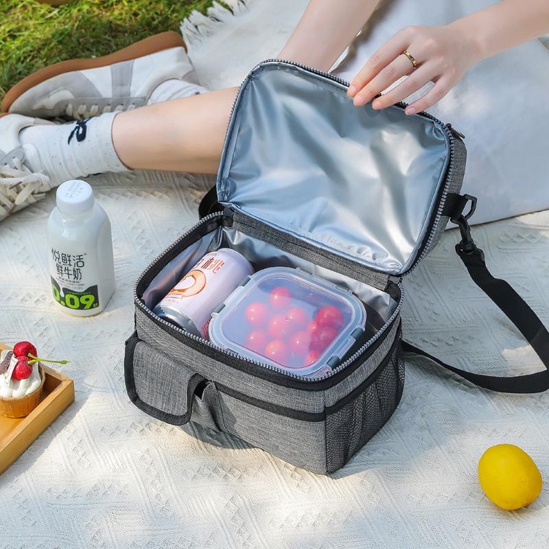 Portable Thermal Lunch Bag Food Box Durable Waterproof Office Cooler Lunch Box Ice Insulated Case Camping Oxford Dinner Bag Outdoor Travel Picnic Bag