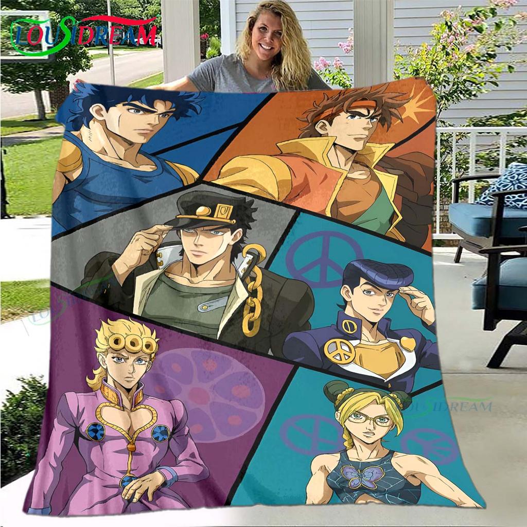 Cartoon J-JoJo’s Bizarre Adventure Blanket,Flannel Throw Blanket for Bed Sofa Picnic Office Hiking Leisure Nap Birthday Gift