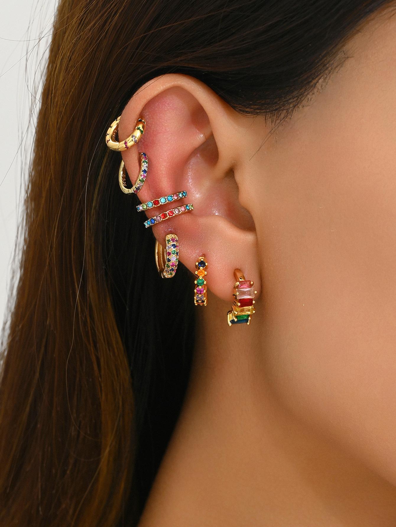 

Новые геометрические серьги, персонализированные, инкрустированные цирконами, бриллиантовые застежки, универсальные женские серьги-гвоздики